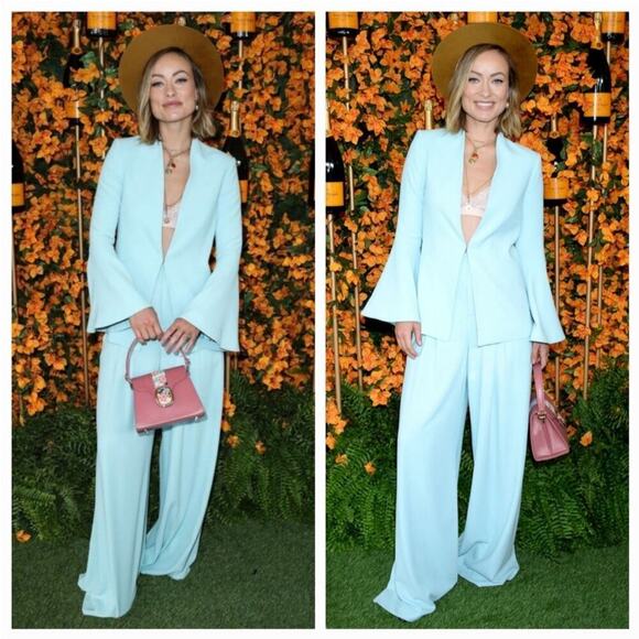 Alice + Olivia Skye Trumpet Sleeve Boyfriend Blazer In Powder Blue Size Small - Picture 10 of 15